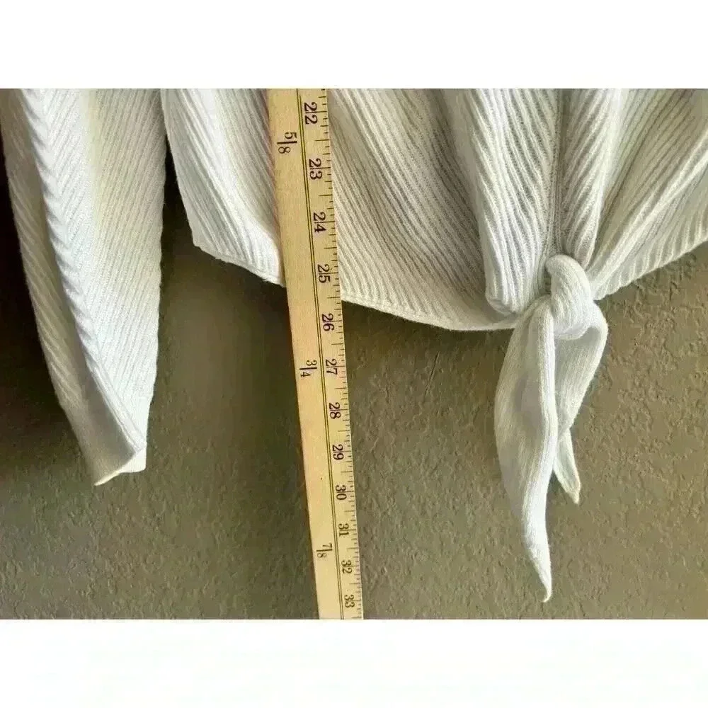 Lucky Brand Women’s Med White Ribbed Knit Knot Front‎ Long Sleeves Sweater